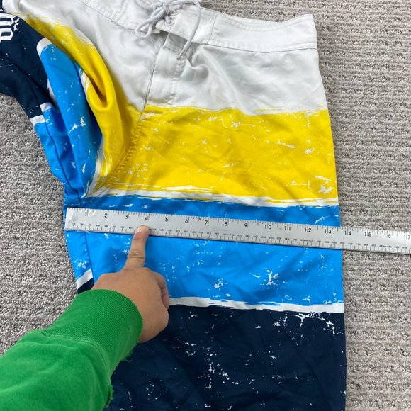 Vintage Corona Extra Beer Swim Trunks Men Medium M White Yellow Blue Stripes 90s - Picture 12 of 13